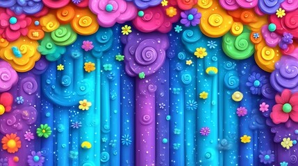 Rainbow Swirls Flowers Fantasy Background Design