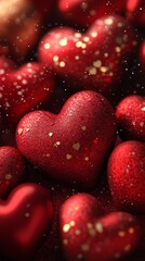 Fototapeta premium A Close-Up Shot Of Red Glitter Hearts, Perfect For Valentine'S Day.