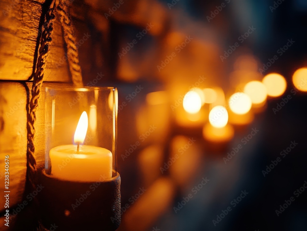 Poster warm candlelight illuminates a rustic setting, creating a cozy and inviting atmosphere perfect for r