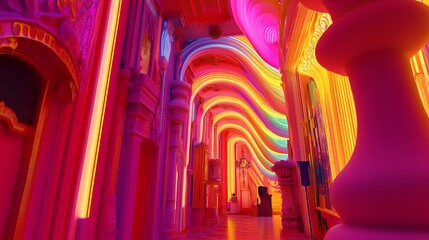 Vibrant Neon Corridor Illuminated Architectural Fantasy