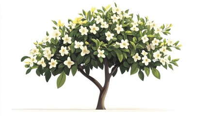 Obraz premium Charming Blossom Tree with White Flowers and Lush Green Leaves
