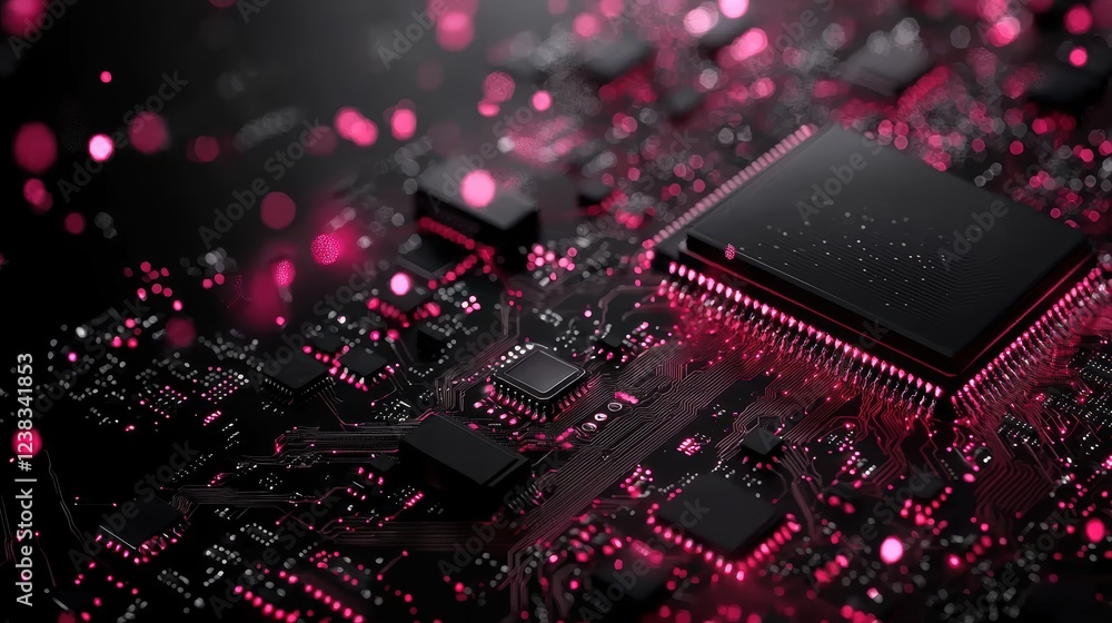 Poster high tech digital design with circuit board and abstract light effects