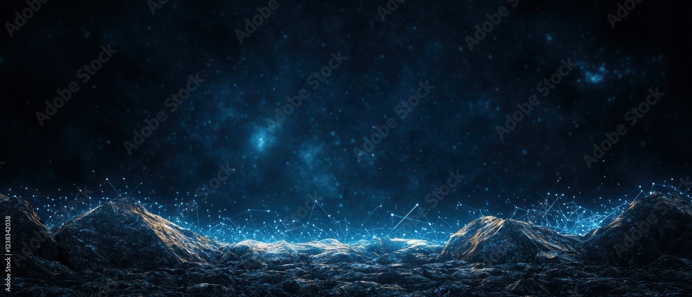 Poster abstract digital network background with vivid glowing connections and depth