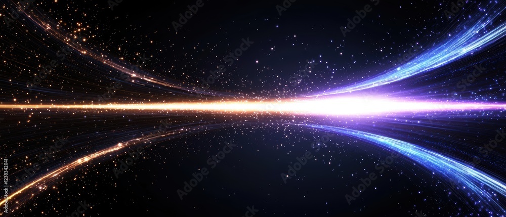 Poster abstract digital background with blue and orange grid elements in a cosmic space