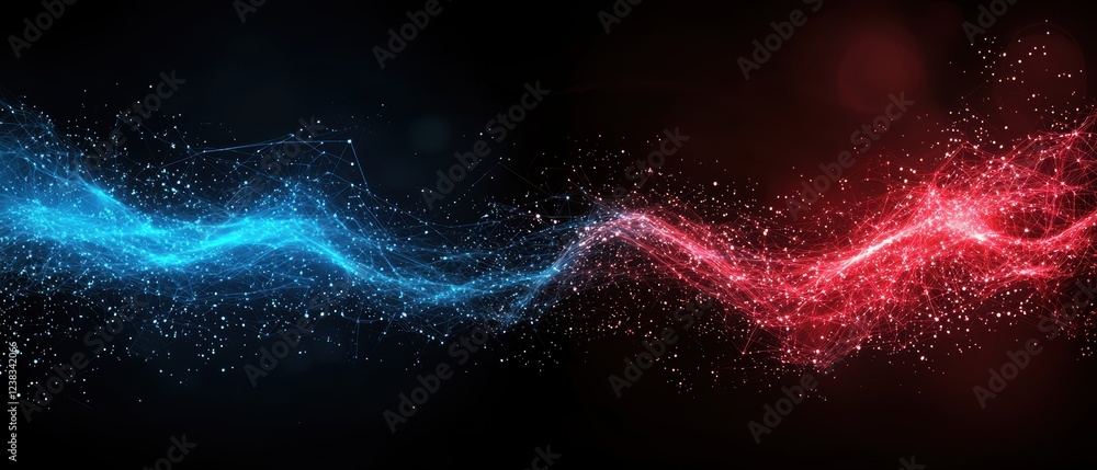 Poster flowing digital network with neon lights in vibrant colors and dynamic design