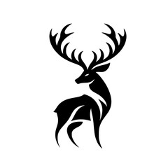 Majestic Deer Silhouette: Elegant Minimalist Animal Art Design. Perfect for nature lovers and graphic designers seeking a stylish, modern icon or logo.