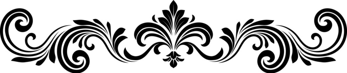 A filigree heraldic crest calligraphic motif, floral pattern horizontal divider design element. Original design in a vintage style. © Christos Georghiou