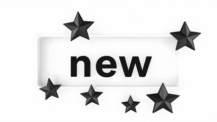 black sleek 3d white text box with the words "new" and black 3d stars, Generative AI