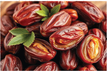 A close-up of fresh ripe date fruits piled together