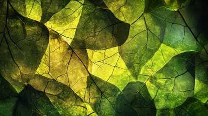 Obraz premium Beautiful green leaves creating a vibrant, textured pattern in nature, showcasing light and shadow interplay.