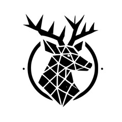 Geometric Deer Head: Black and White Minimalist Animal Art Print. Modern, Abstract Wildlife Design, Perfect for Home Decor or Logo.