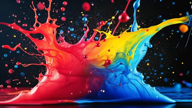 Vibrant paint explosion from a paintbrush, a splash of color and energy.