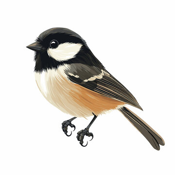 Vector drawing of black-capped chickadee bird Poecile atricapillus nature design element isolated on a white background