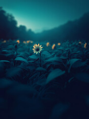 Twilight Bloom: Solitary Flower in a Dark Field.