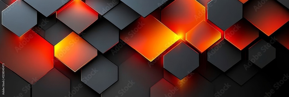 Poster glowing abstract hexagon patterns, modern geometric background design, futuristic technology concept