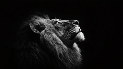 Black and white portrait of wild lion in nature