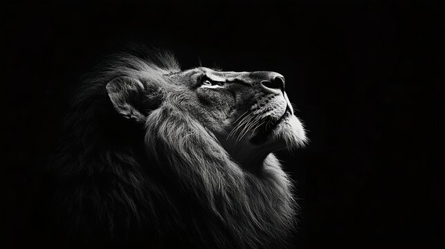 Black and white portrait of wild lion in nature - Powered by Adobe