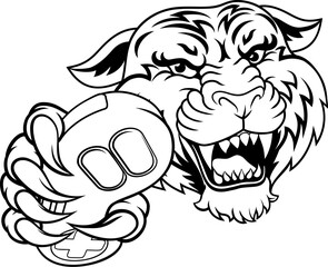 A tiger gamer with video game controller sports team animal mascot