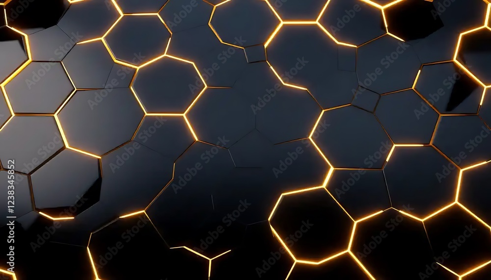 Poster abstract hexagonal pattern with glowing edges