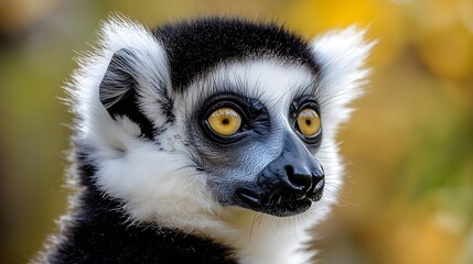 Fototapeta premium Black and white ruffed lemur in Ivoloina Reserve, Madagascar