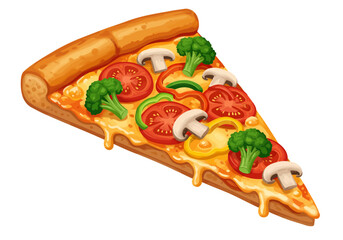 Single Slice Of A Veggie Pizza, Isolated On White Background