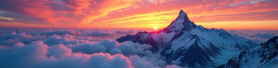 Obraz premium Sunrise over Buchaille Etive Mor mountain peak, Clouds, Mountain, Sunrise