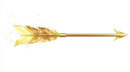 cupid's glossy gold arrow with feather isolated on white background.