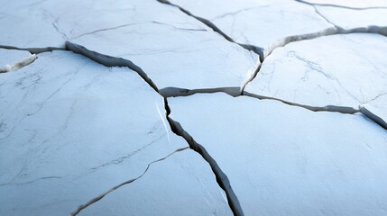 Cracked Surface: A Textured Abstract of Fissures and Light Blue Hues