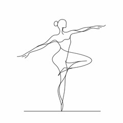 Abstract simple continuous single line art drawing of a female dancing ballerina on a white background