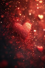 Obraz premium A Sparkling Red Heart, Glittering With Light And Surrounded By Bokeh.