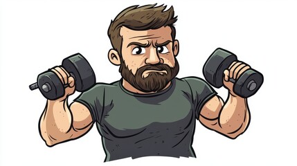 Determined Man Lifting Dumbbells with Focused Expression