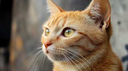 close up of orange cat with striking green eyes, showcasing its fur and whiskers
