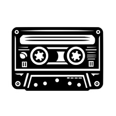 Vintage Cassette Tape: Retro Music Technology Design.  A nostalgic black and white graphic illustration of a classic audio cassette, symbolizing the analog era of music.