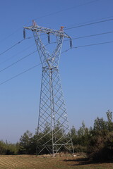 power lines against blue sky