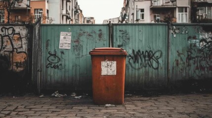 Rusty dumpster, urban alley, graffiti, city buildings