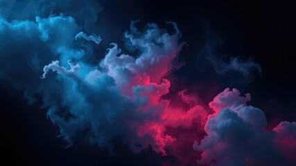 Fototapeta premium Swirling blue and red clouds drifting across a vast dark canvas, abstract clouds, dreamy landscapes