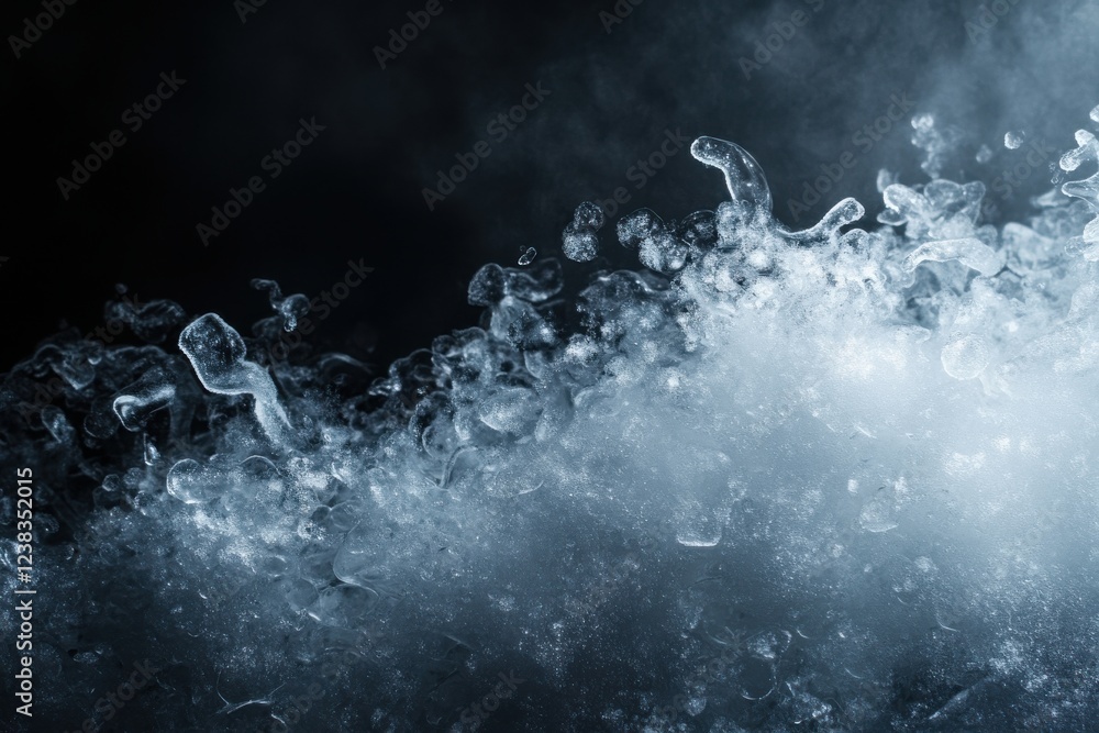 Poster close-up of water waves creating dynamic textures and patterns against a dark background, showcasing