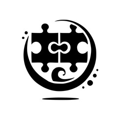 Abstract Puzzle Connection: Unity and Interlock Concept. Minimalist Black and White Geometric Design. Perfect for Logos, Icons, and Graphic Design Projects.