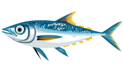 Spanish mackerel swimming underwater on transparent background