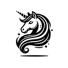 Majestic Unicorn: Black and White Vector Illustration, Mythical Creature Design, Elegant and Enchanting Fantasy Art, Graphic Symbol
