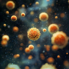 Microscopic view of airborne pollen particles floating in the air