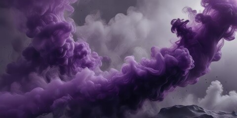 Swirling dark purple smoke waves in a dense foggy environment, misty veils, cloudy horizon, eerie ambiance
