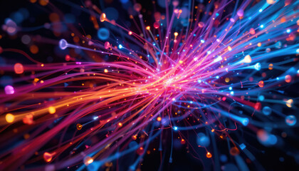 Fototapeta premium Vivid Optical Fiber and Colored Electric Cables Glowing, Technology Background.
