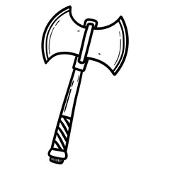 Hand drawn doodle axe weapon on white background.