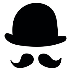 Hand drawn doodle hat and mustache on white background.