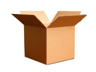 Open cardboard box minimalist setting product with transparent background studio environment top view e-commerce concept
