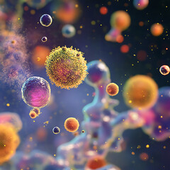 Microscopic view of airborne pollen particles floating in the air