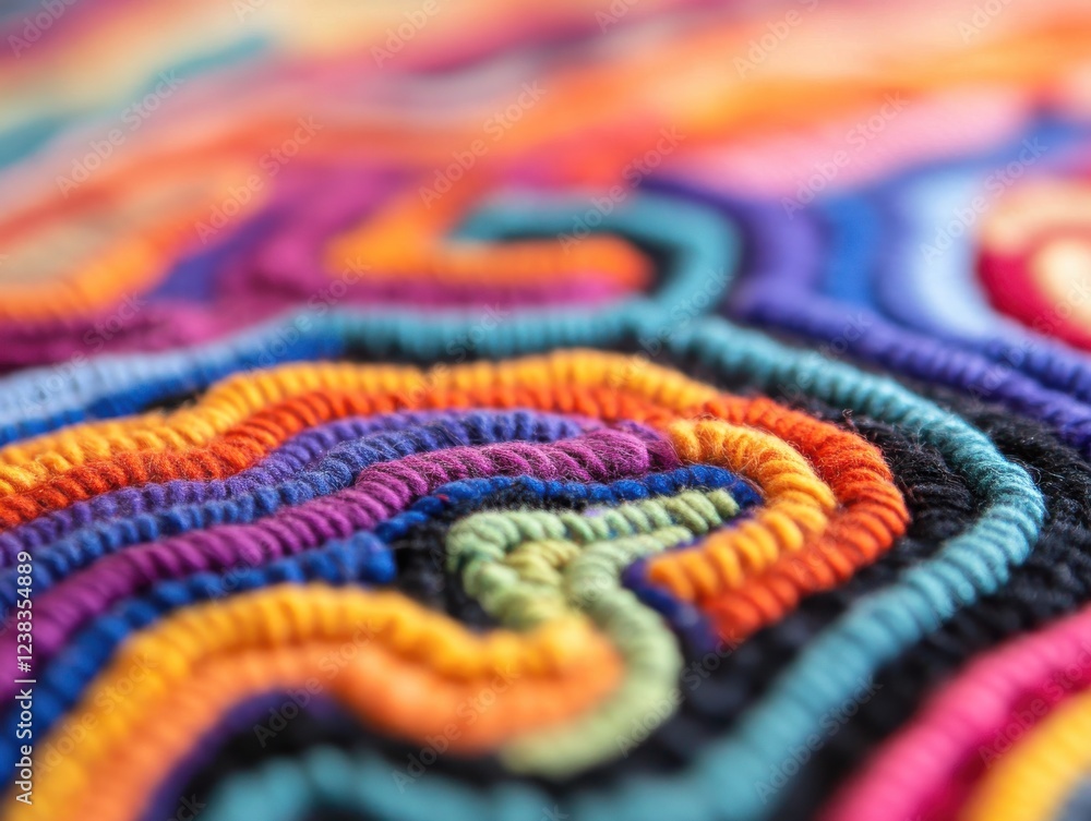 Poster vibrant and intricate textile artwork displaying a stunning array of colorful patterns and textures.