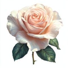 Elegant pink rose in full bloom with leaves.