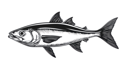 Drawing of a fish swimming underwater on transparent background